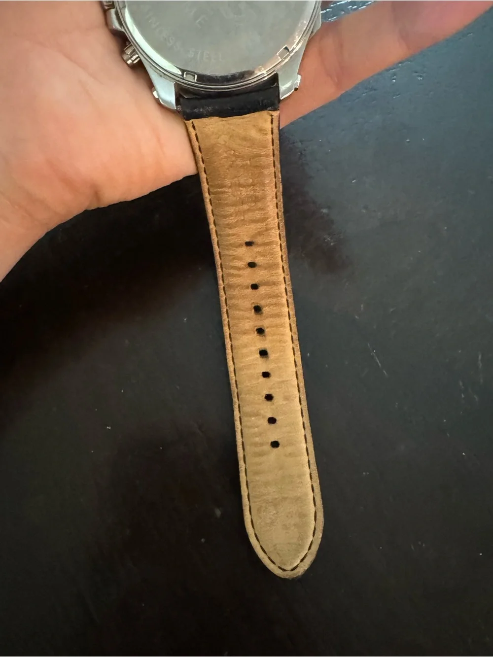 D&G Black Dial Silver-Tone Chronograph Watch with Dark Brown Strap